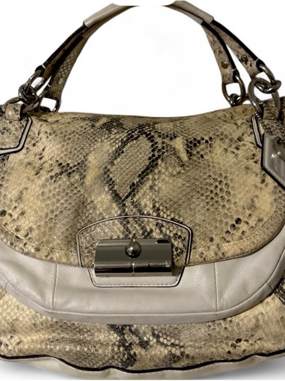 COACH Kristin Python Embossed Leather Hobo Bag - Off-White & Beige